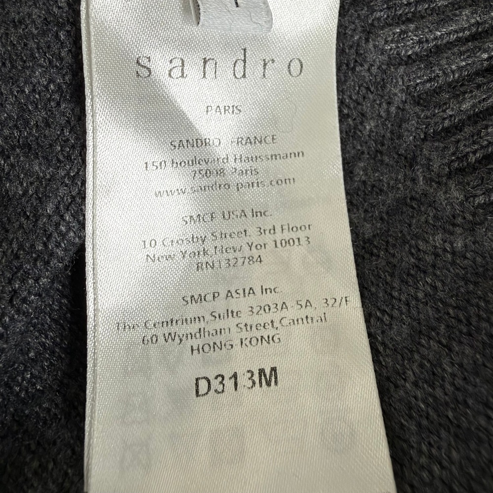Sandro Nepeta Grey V-Neck Striped Asymmetrical Collar Sweater D313M Size 1 - Picture 4 of 10